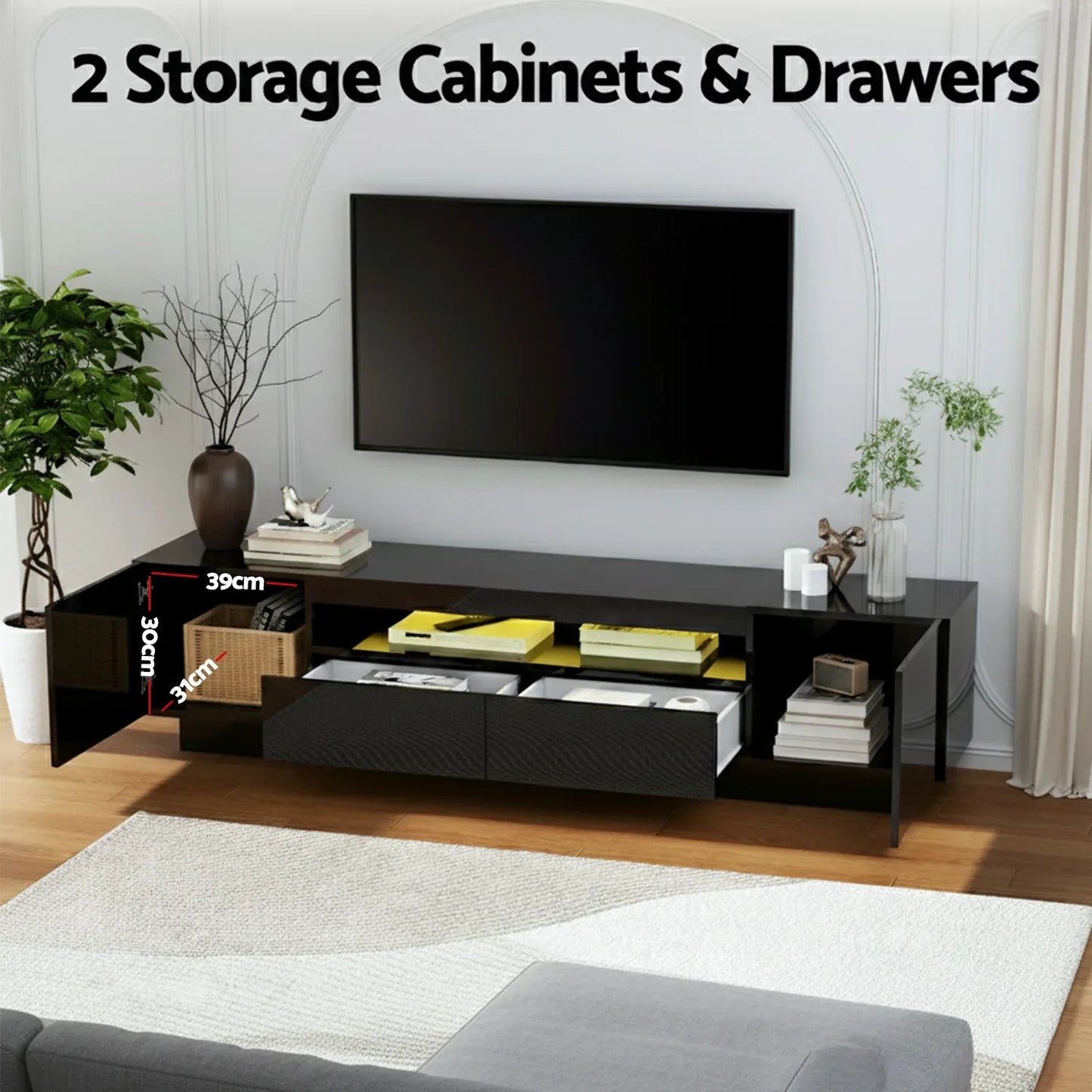 Artiss TV Unit Entertainment Unit Storage Drawer RGB LED 180cm Black