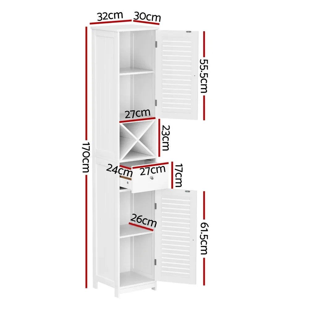 Artiss Bathroom Storage Cabinet 170cm Tall Slim Organiser Toilet Corner Adjustable Shelf Louver Door White - Mekamart Australia