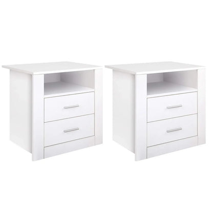 Artiss 2 X Bedside Table 2 Drawers with Shelf - TARA White