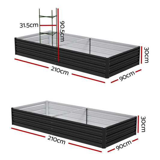 Green Fingers Raised Garden Bed 2 Pcs 210x90cm Planter Box Container Galvanised Metal Outdoor