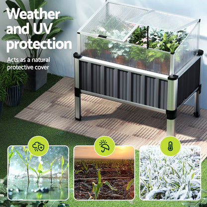 Green Fingers Raised Garden Bed x2 80x49x74cm Greenhouse Planter Box Galvanised Herb