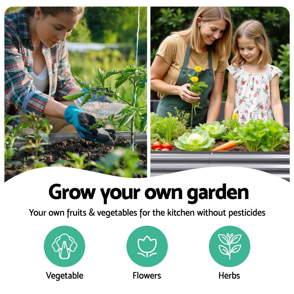 2x Green Fingers Raised Garden Bed 320X80X42cm Oval Planter Box Container Galvanised