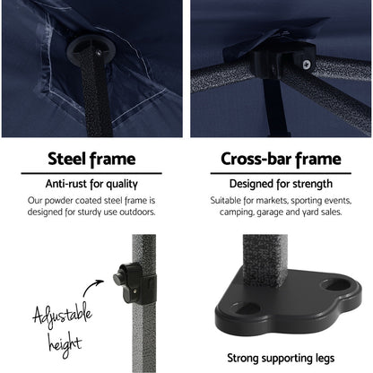 Instahut Gazebo Pop Up Marquee 3x3 Folding Tent Gazebos Camping 500D Oxford Navy