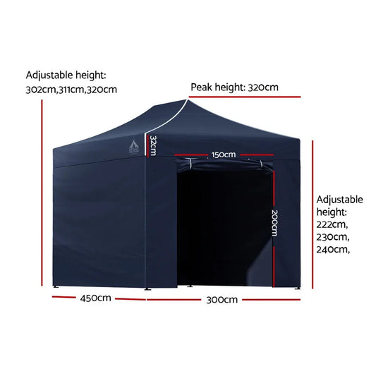 Instahut Gazebo 3x4.5 Pop Up Marquee Folding Tent Wedding Gazebos Camping Outdoor Shade Canopy Navy - Mekamart Australia