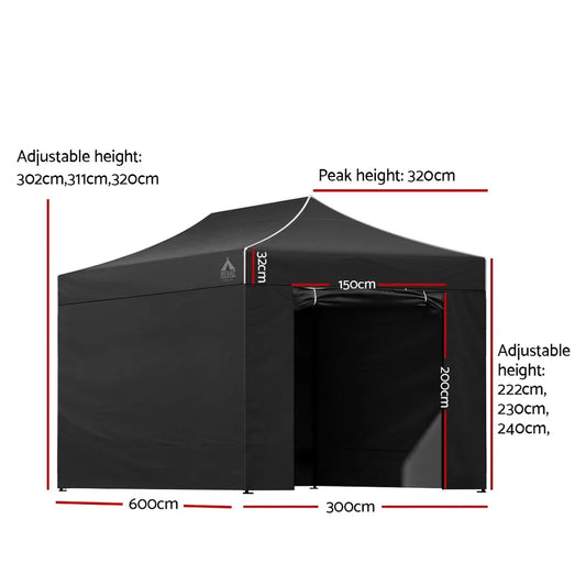 Instahut Gazebo 3x6 Pop Up Marquee Folding Tent Wedding Gazebos Camping Outdoor Shade Canopy Black - Mekamart Australia