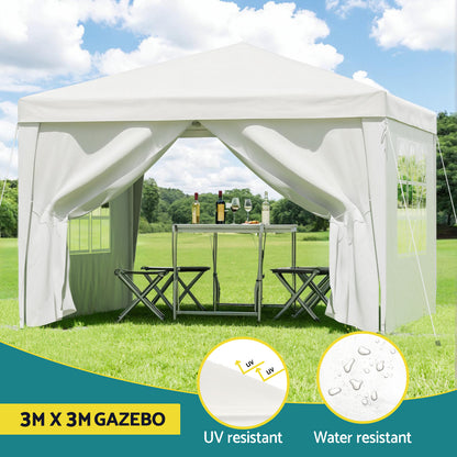 Instahut Gazebo 3x3 Pop Up Marquee Folding Tent Wedding Gazebos Camping Outdoor Canopy White