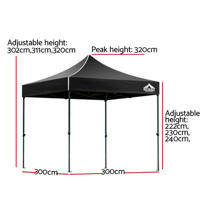 Instahut Gazebo Pop Up Marquee 3x3 Folding 500D Wedding Tent Base Pod Black