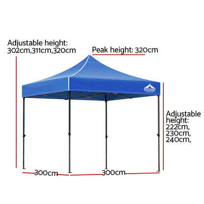 Instahut Gazebo Pop Up Marquee 3x3 Folding Tent Outdoor Camping 500D Oxford Blue