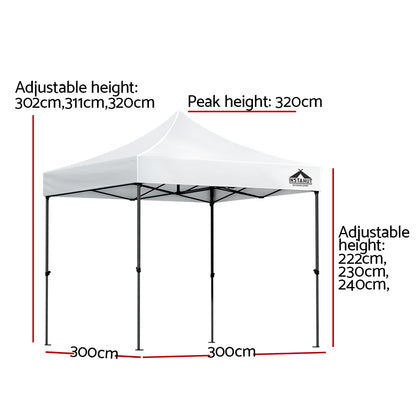 Instahut Gazebo Pop Up Marquee 3x3 Folding Tent Outdoor Camping 500D Oxford