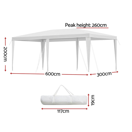 Instahut Gazebo 3x6m Wedding Party Marquee Tent Outdoor Event Camping Canopy Shade White