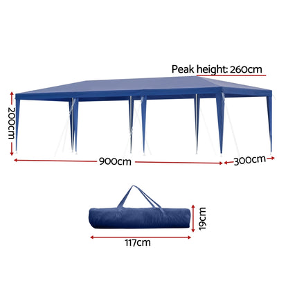 Instahut Gazebo 3x9m Wedding Party Marquee Tent Outdoor Event Camping Shade Blue