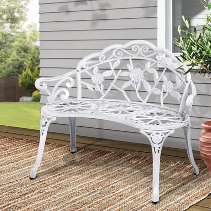 Gardeon Outdoor Garden Bench Seat 100cm Cast Aluminium Outdoor Patio Chair Vintage White - Mekamart Australia