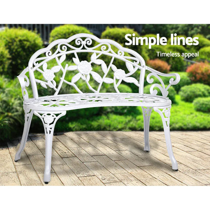 Gardeon Outdoor Garden Bench Seat 100cm Cast Aluminium Outdoor Patio Chair Vintage White - Mekamart Australia