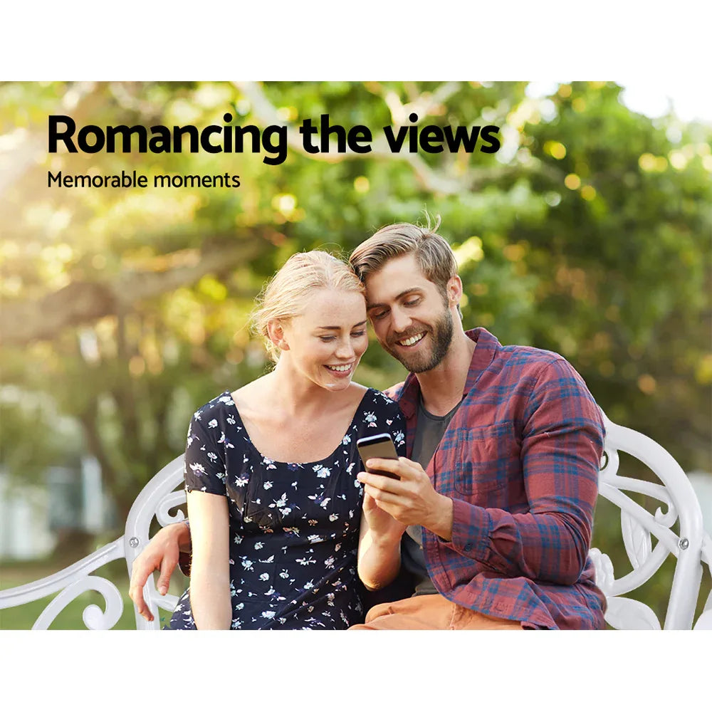 Gardeon Outdoor Garden Bench Seat 100cm Cast Aluminium Outdoor Patio Chair Vintage White - Mekamart Australia