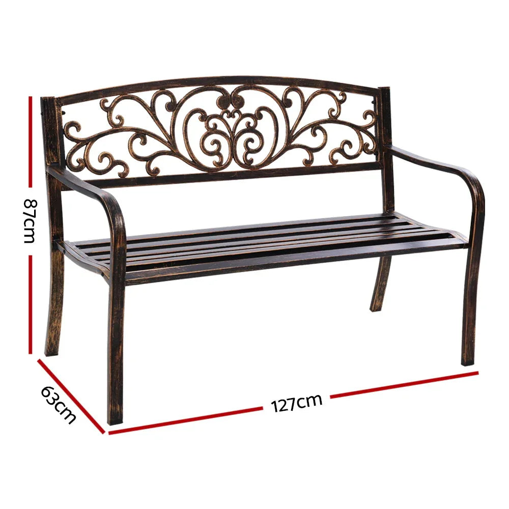 Gardeon Outdoor Garden Bench Seat Steel Outdoor Furniture 3 Seater Park Bronze - Mekamart Australia