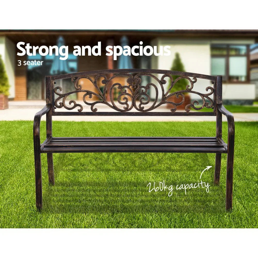 Gardeon Outdoor Garden Bench Seat Steel Outdoor Furniture 3 Seater Park Bronze - Mekamart Australia
