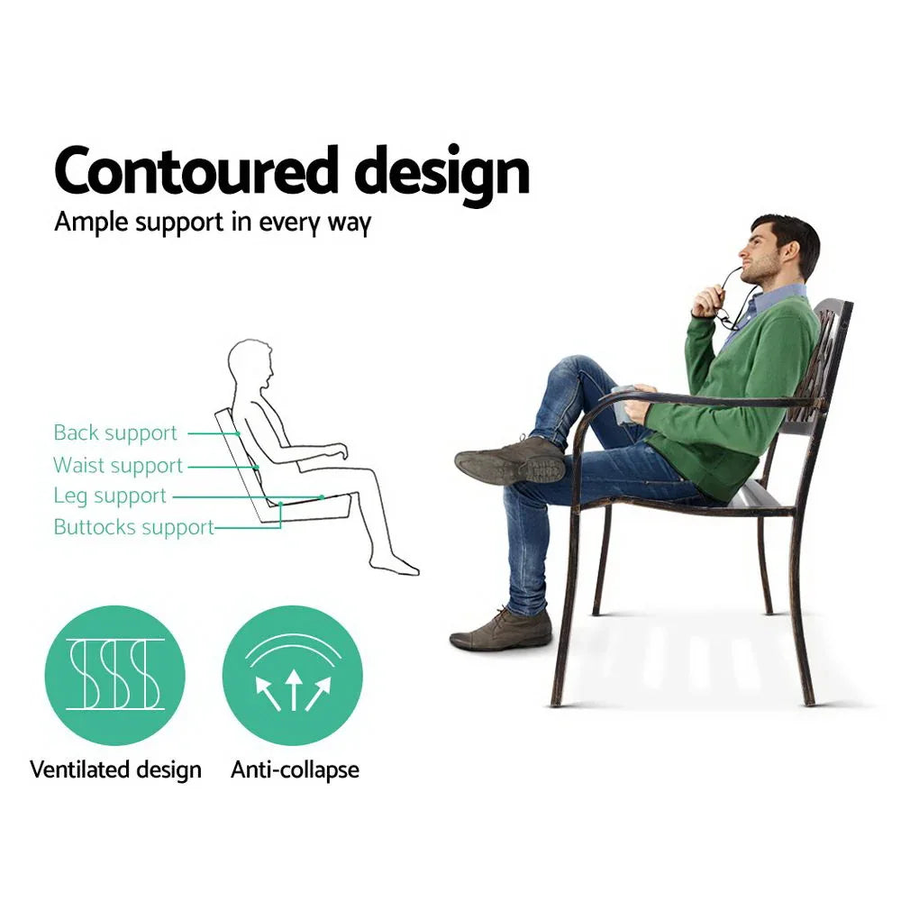 Gardeon Outdoor Garden Bench Seat Steel Outdoor Furniture 3 Seater Park Bronze - Mekamart Australia