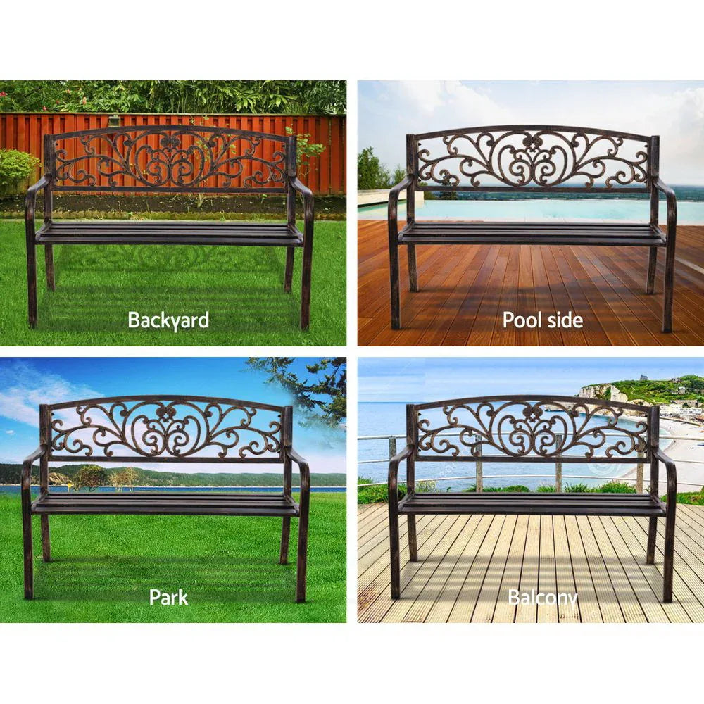 Gardeon Outdoor Garden Bench Seat Steel Outdoor Furniture 3 Seater Park Bronze - Mekamart Australia