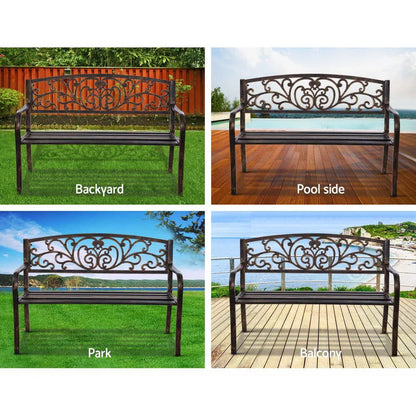 Gardeon Outdoor Garden Bench Seat Steel Outdoor Furniture 3 Seater Park Bronze - Mekamart Australia