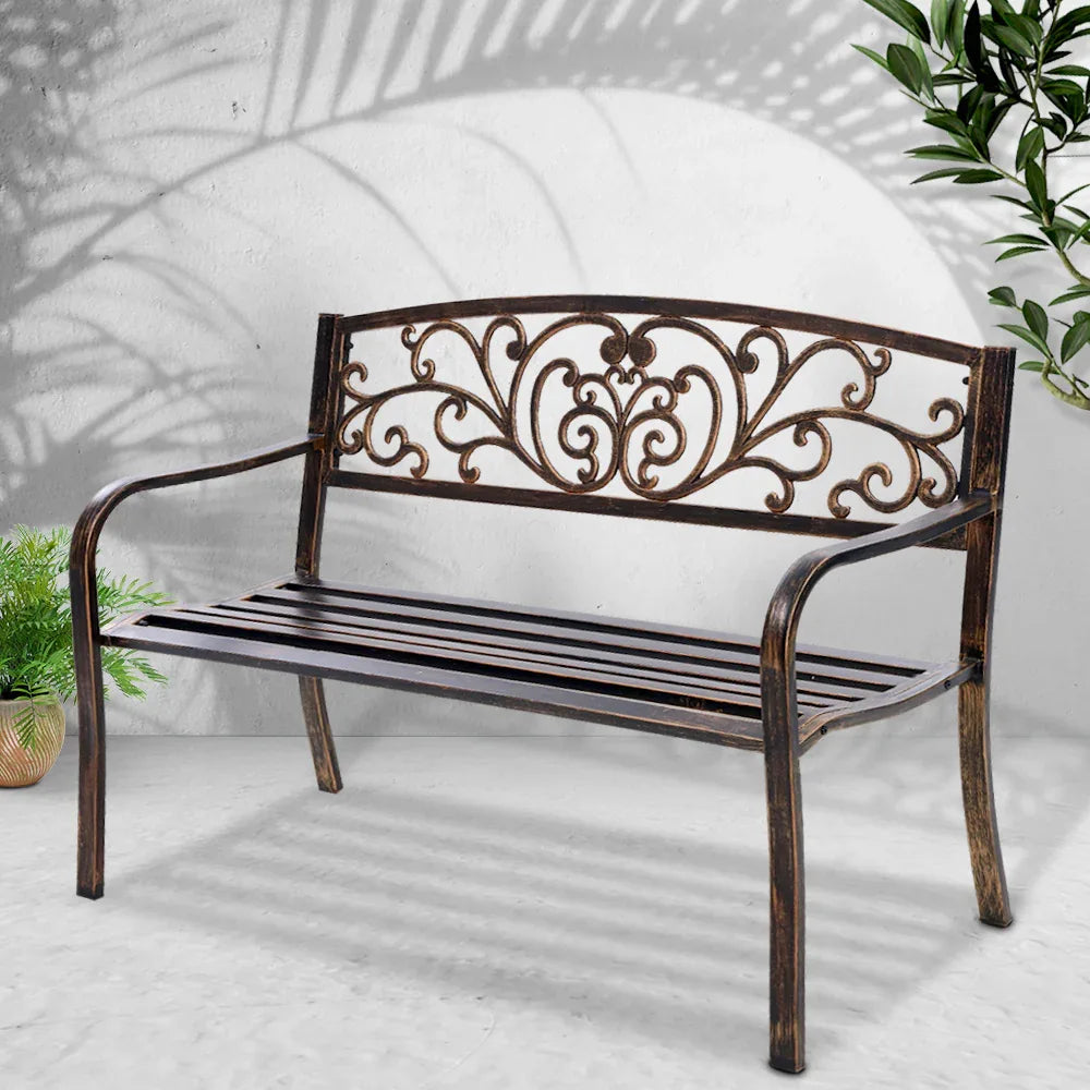 Gardeon Outdoor Garden Bench Seat Steel Outdoor Furniture 3 Seater Park Bronze - Mekamart Australia