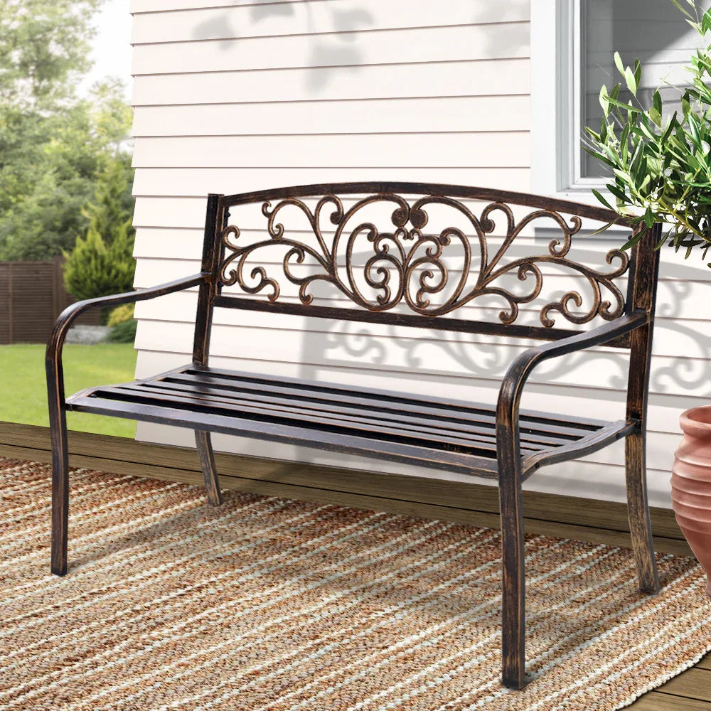 Gardeon Outdoor Garden Bench Seat Steel Outdoor Furniture 3 Seater Park Bronze - Mekamart Australia