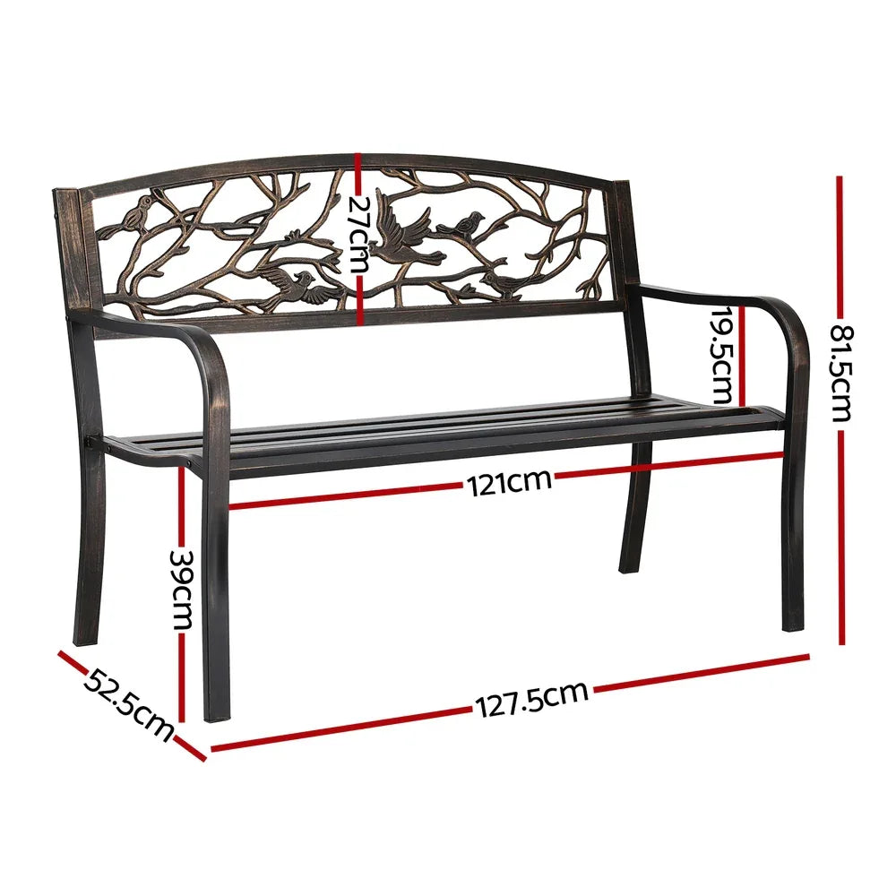 Gardeon Outdoor Bench Seat Garden Steel Outdoor Furniture 3 Seater Park Bronze