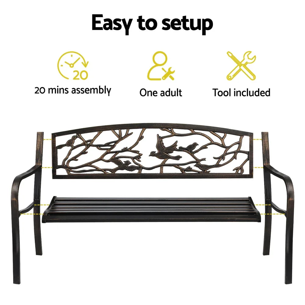 Gardeon Outdoor Bench Seat Garden Steel Outdoor Furniture 3 Seater Park Bronze