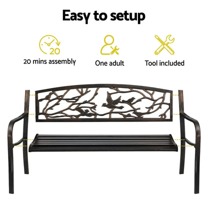 Gardeon Outdoor Bench Seat Garden Steel Outdoor Furniture 3 Seater Park Bronze