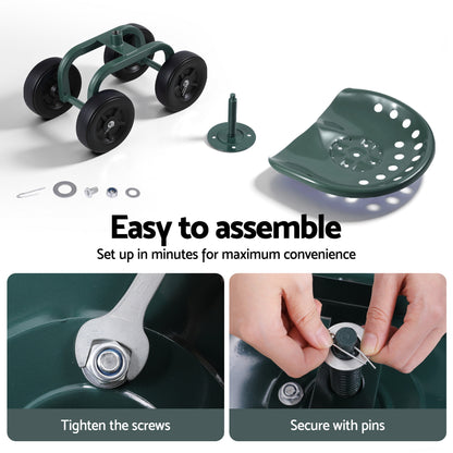 Gardeon Garden Seat 360 Swivel Rolling Adjustable Height Work Scooter Cart Wheels Heavy Duty 150kg