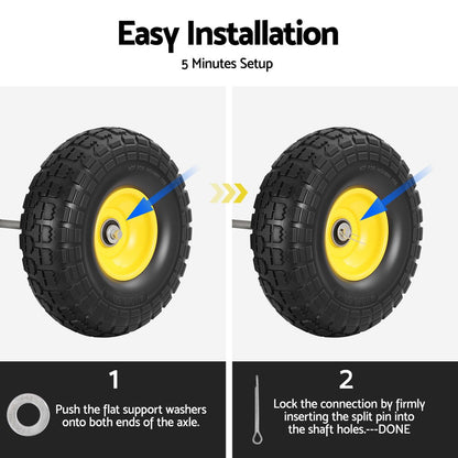 Gardeon 2pcs, 4.10/3.50-4 Tire And Wheel Flat Free, 26cm Solid Rubber Tires with 5/8 Axle Bore Hole And Double Sealed Bearings, Perfect for Wheelbarrow, Garden Cart, Wagon, Dolly