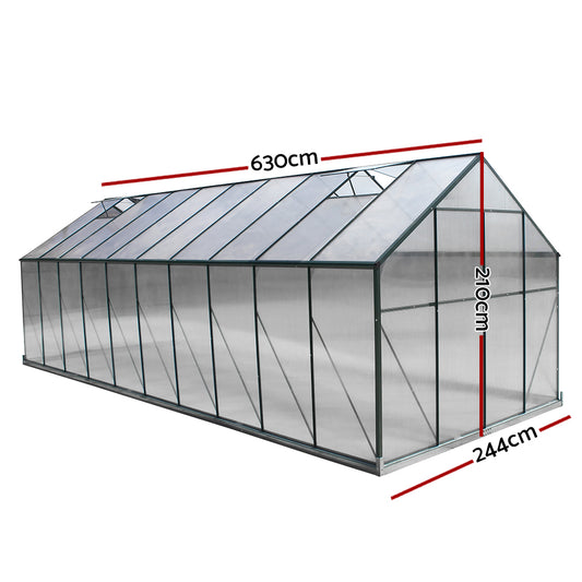 Green Fingers Greenhouse 6.3x2.44x2.1M Aluminium Polycarbonate Green House Garden Shed