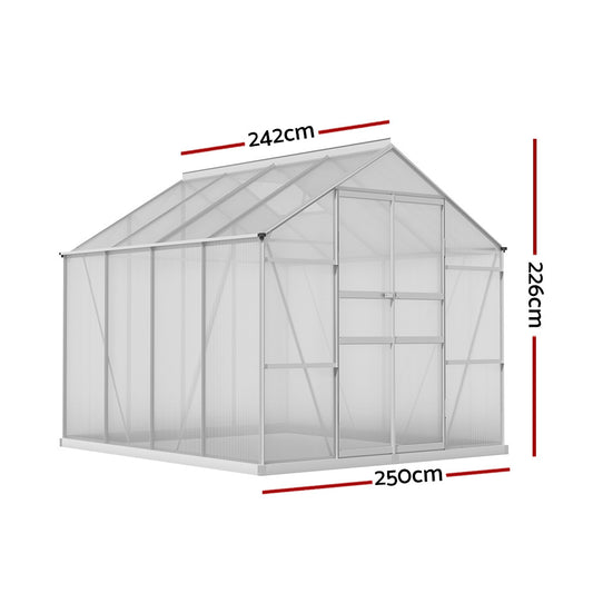 Green Fingers Greenhouse 2.42x2.5x2.26M Aluminium Double Doors Green House Garden Shed