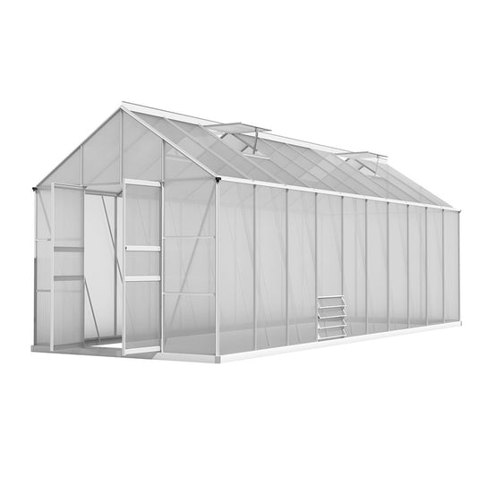 Green Fingers Greenhouse 6.03x2.44x2.68M Double Doors Aluminium Green House Garden Shed