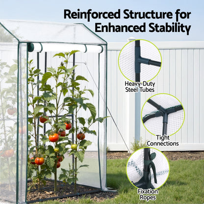 Green Fingers Mini Greenhouse PE Cover Green House Roll-Up Zippered Door 1.0x0.8x1.5M