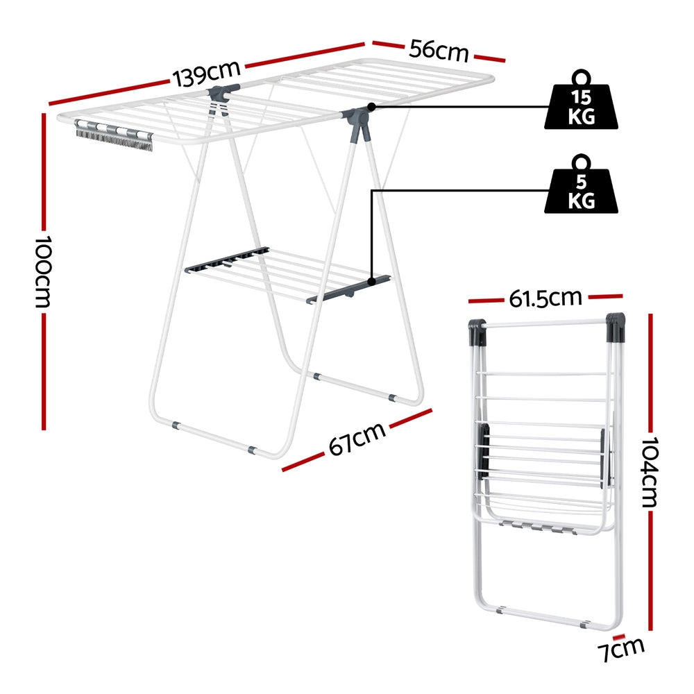Artiss 2 Tier Clothes Rack Airer Foldable 139CM White