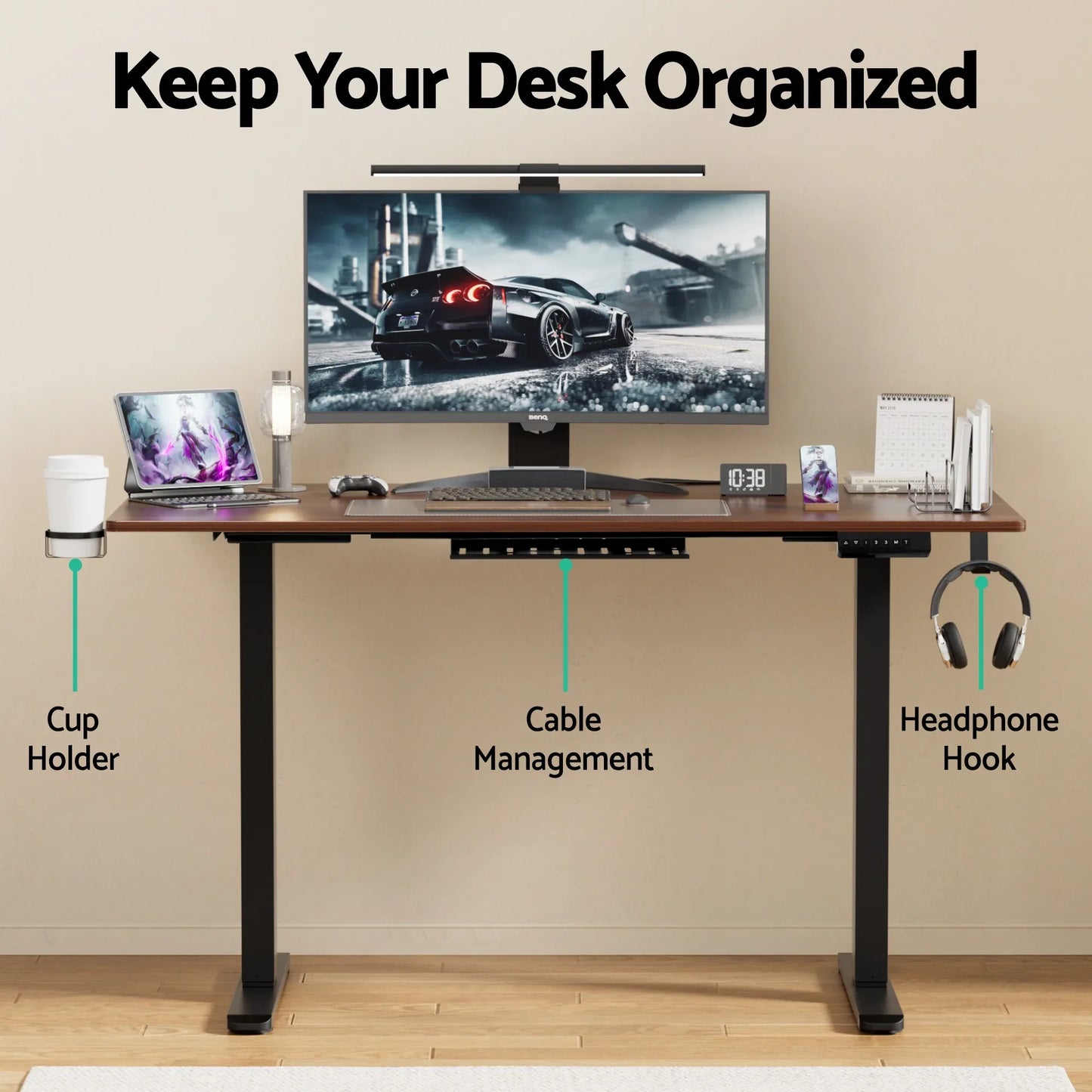 Artiss Standing Desk Motorised Dual Motor Electric Walnut 140CM