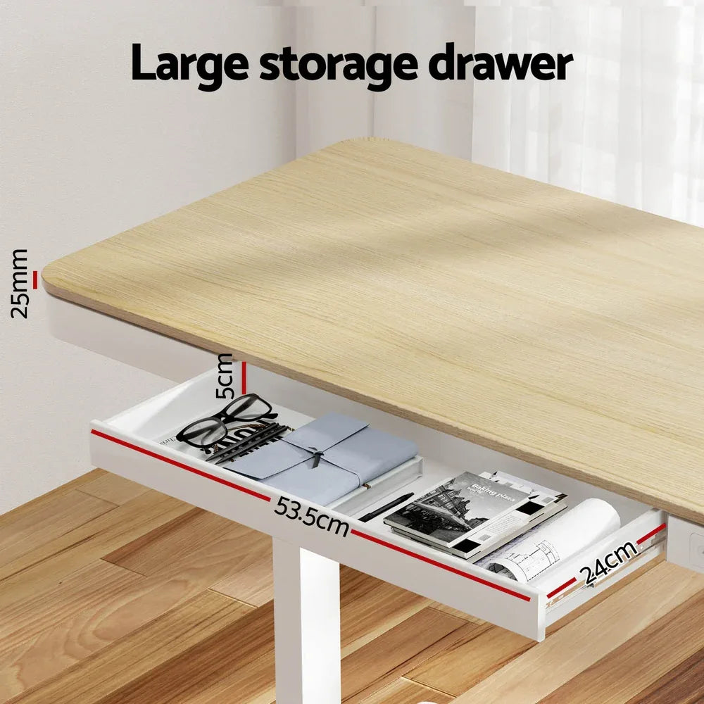 Artiss Standing Desk Motorised Electric Dual Motor Draw 120CM Oak - Mekamart Australia