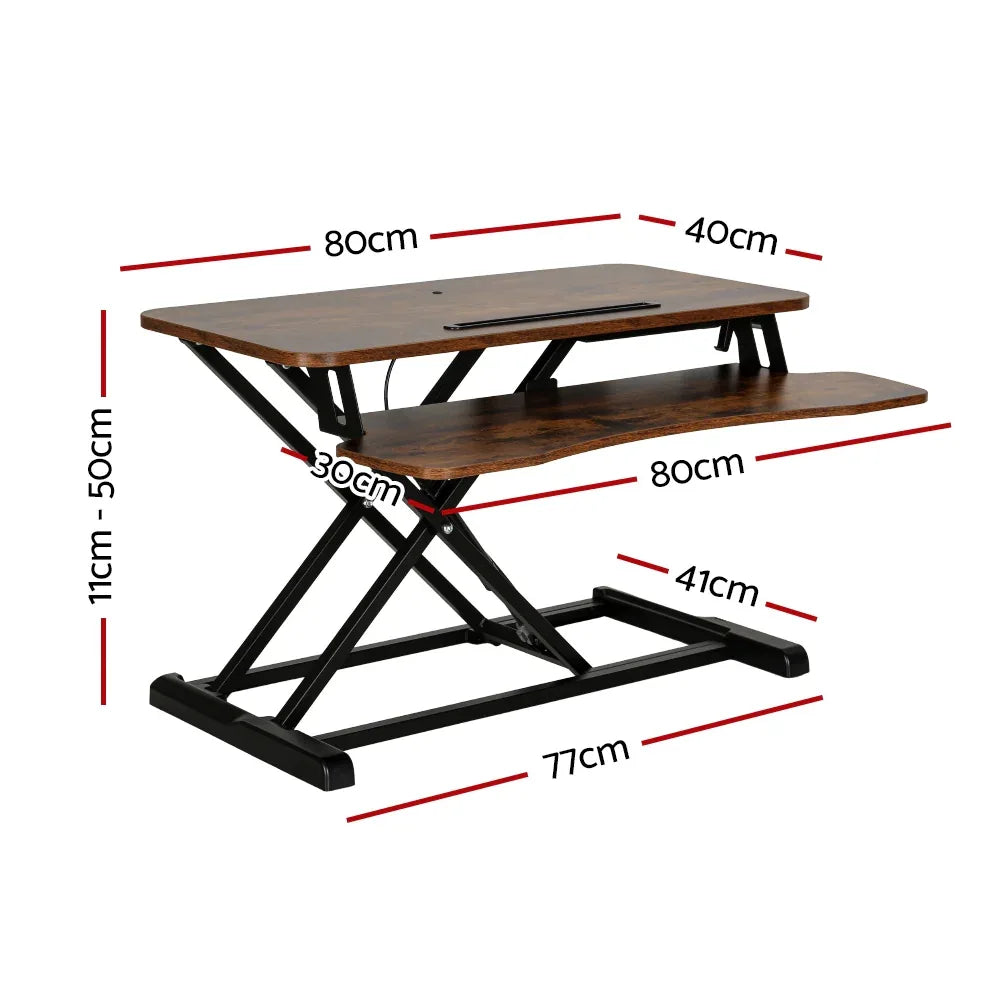 Artiss Standing Desk Riser Height Adjustable Rustic Brown 80CM - Mekamart Australia
