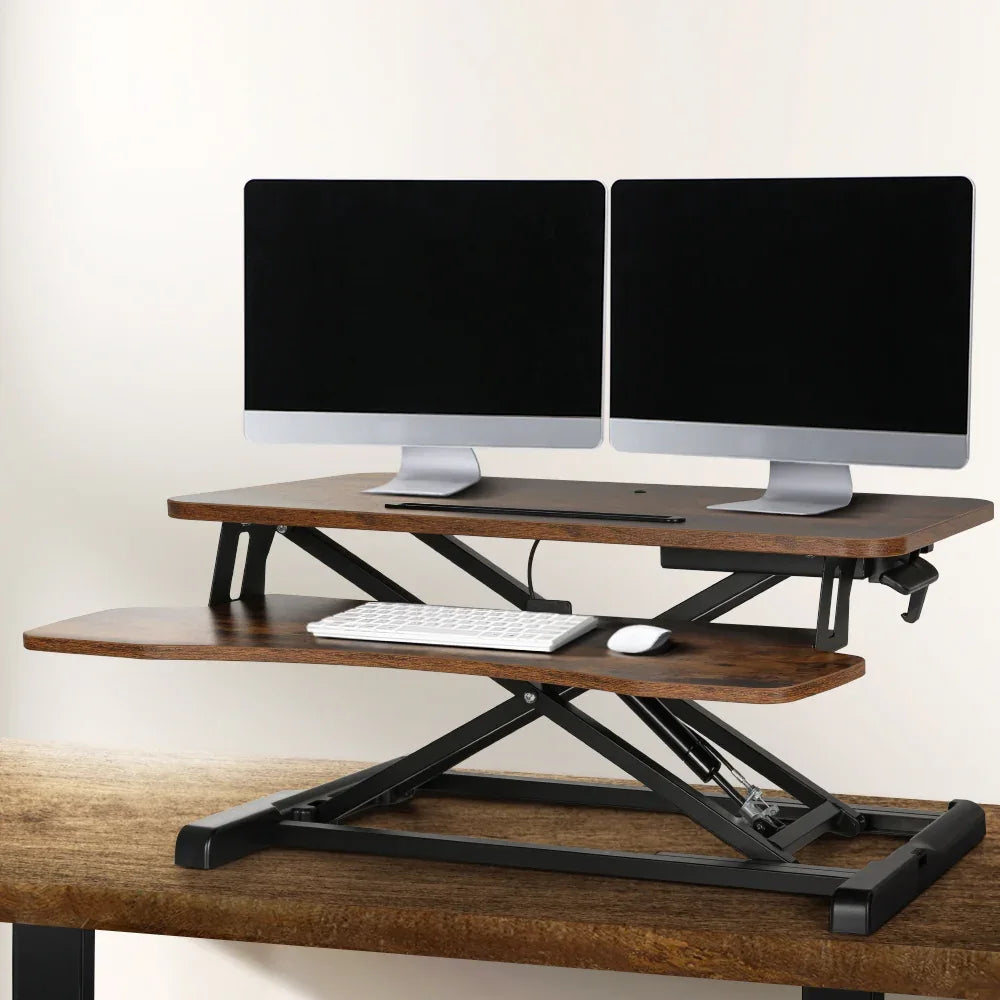 Artiss Standing Desk Riser Height Adjustable Rustic Brown 80CM - Mekamart Australia
