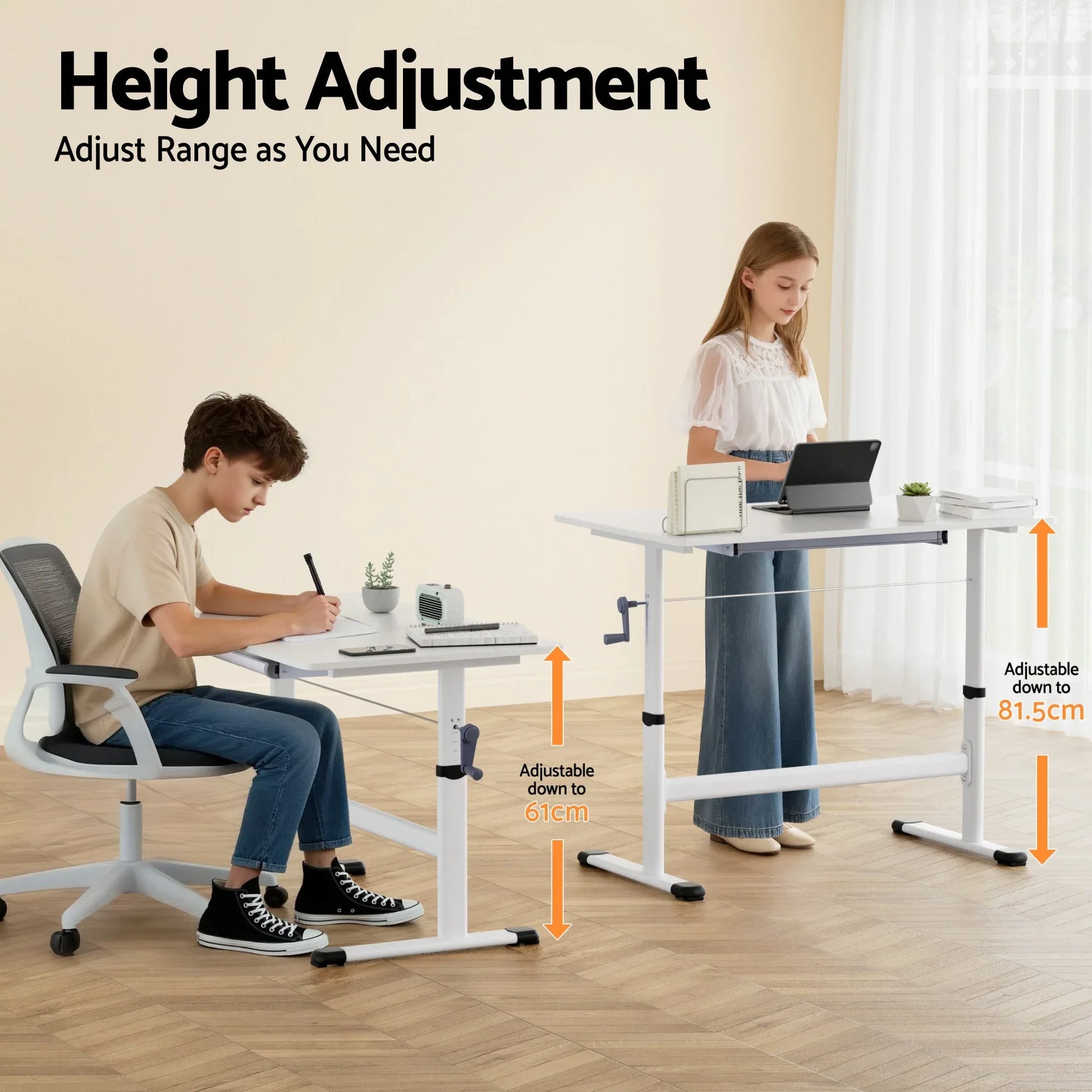 Artiss Manual Standing Desk Height Adjustable Workstation Computer Desks Study 100CM White - Mekamart Australia