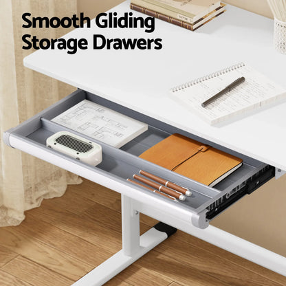 Artiss Manual Standing Desk Height Adjustable Workstation Computer Desks Study 100CM White - Mekamart Australia