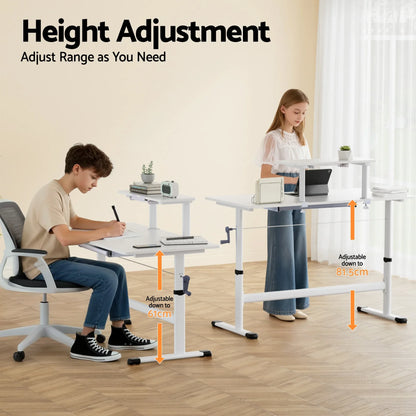 Artiss Manual Standing Desk Height Adjustable Workstation Computer Desks Study 120CM White - Mekamart Australia