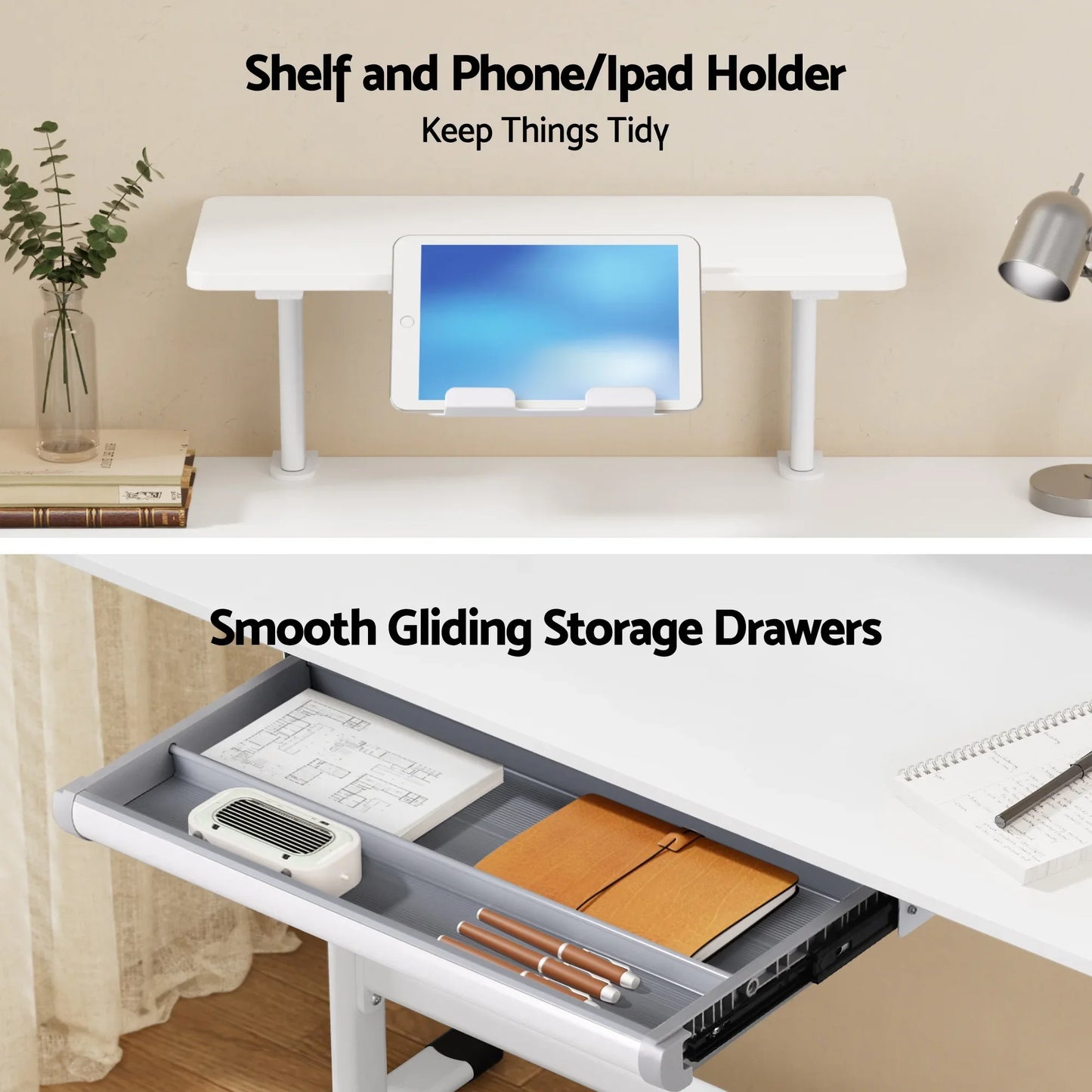 Artiss Manual Standing Desk Height Adjustable Workstation Computer Desks Study 120CM White - Mekamart Australia