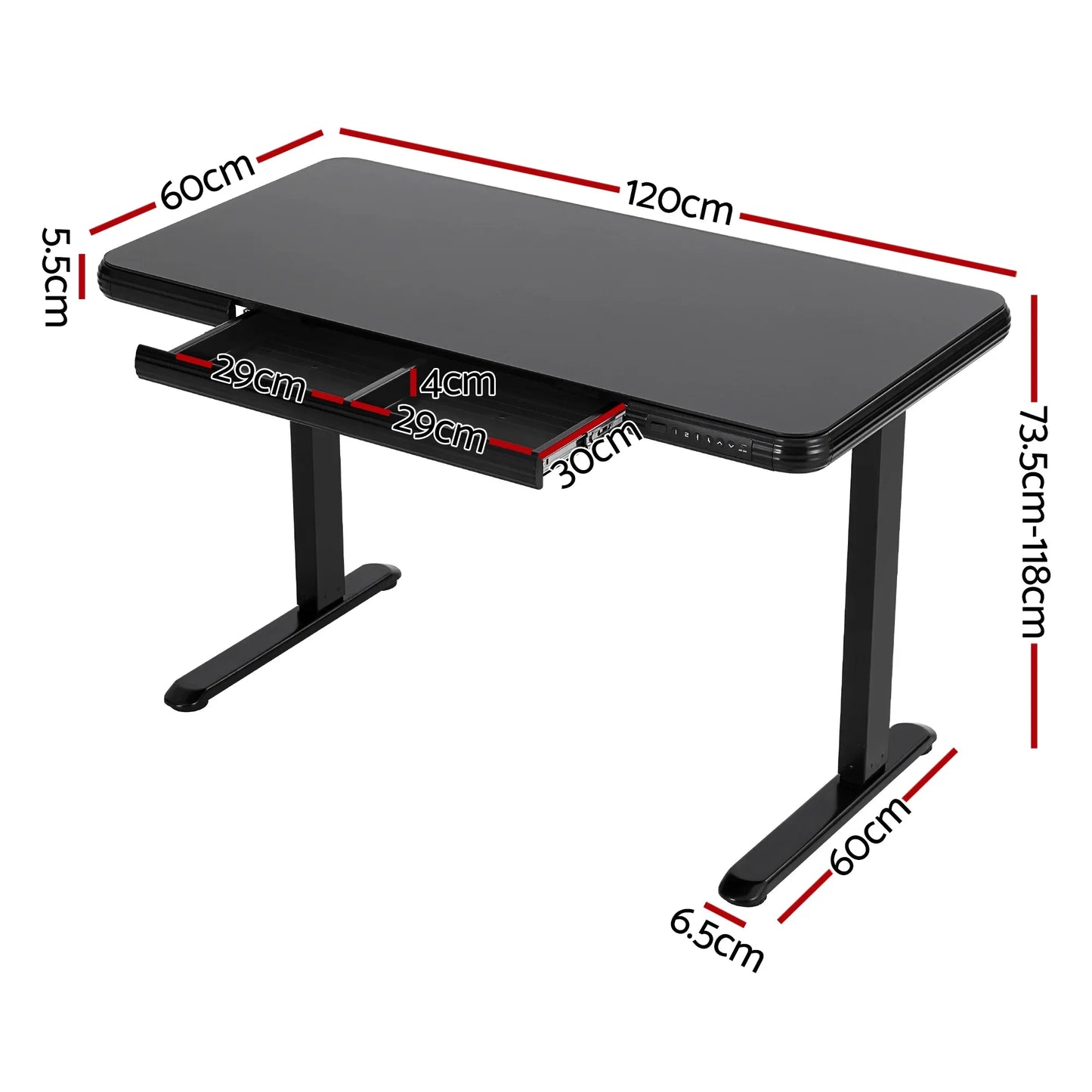 Artiss Standing Desk Motorised Tempered Glass Top Electric Black 120CM - Mekamart Australia