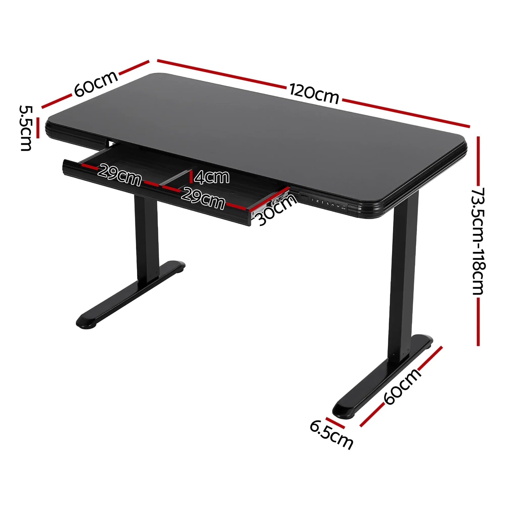 Artiss Standing Desk Motorised Tempered Glass Top Electric Black 120CM - Mekamart Australia