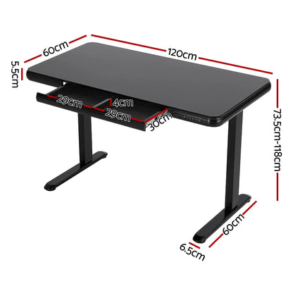 Artiss Standing Desk Motorised Tempered Glass Top Electric Black 120CM - Mekamart Australia