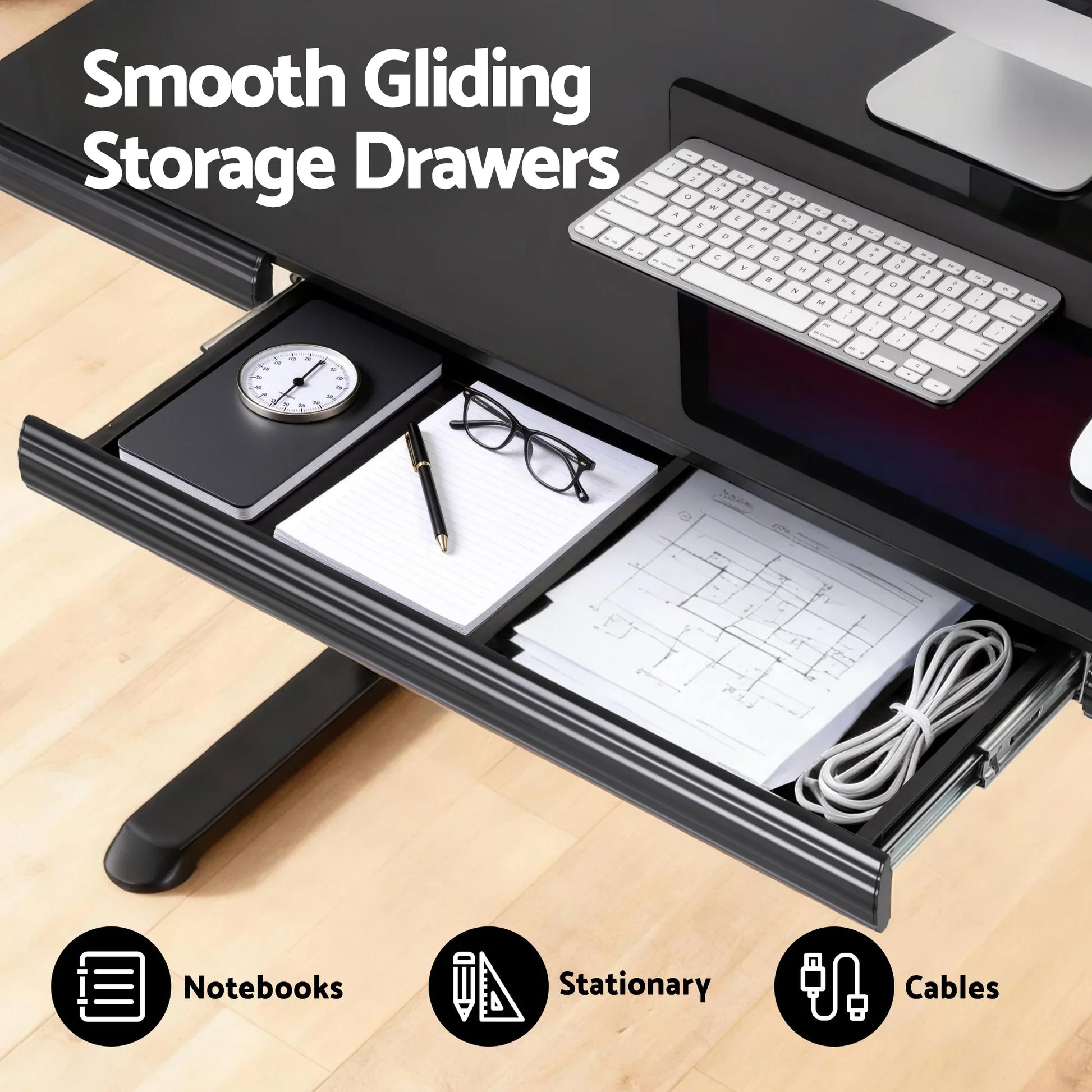 Artiss Standing Desk Motorised Tempered Glass Top Electric Black 120CM - Mekamart Australia