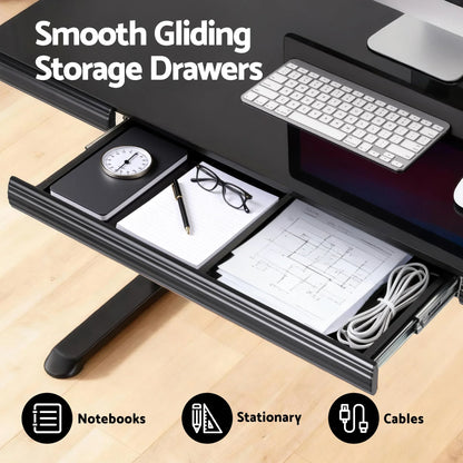 Artiss Standing Desk Motorised Tempered Glass Top Electric Black 120CM - Mekamart Australia