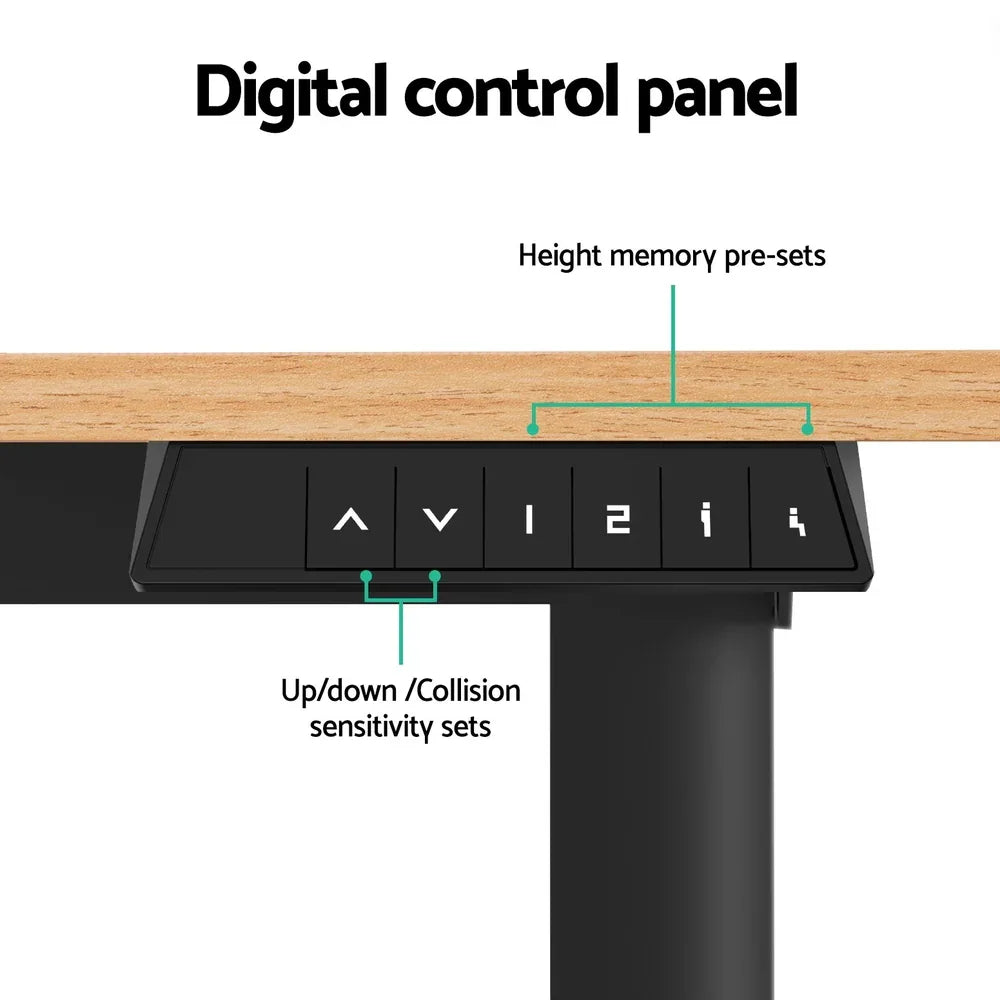 Artiss Electric Standing Desk 140cm Adjustable Height Motorised Home Office Desk Oak Black - Mekamart Australia
