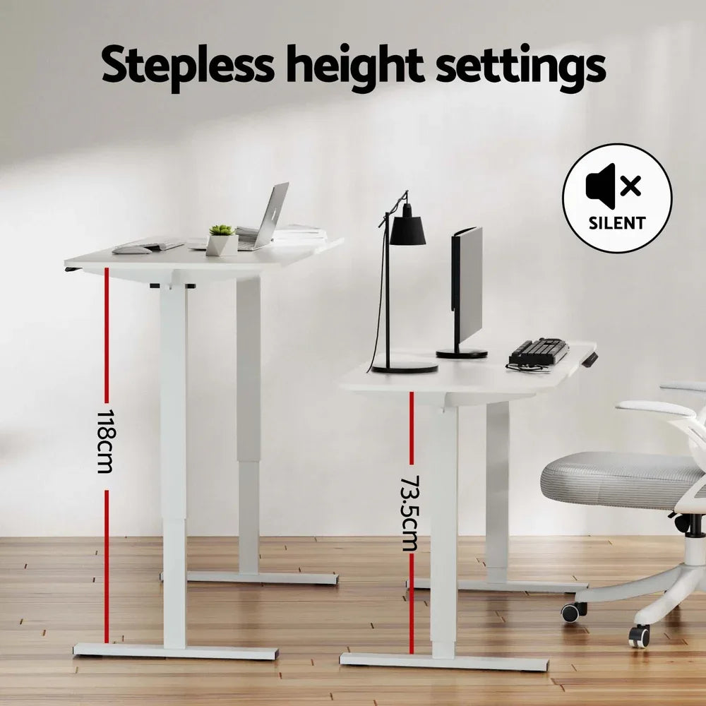 Artiss Electric Standing Desk 140cm Adjustable Height Motorised Home Office Desk White - Mekamart Australia